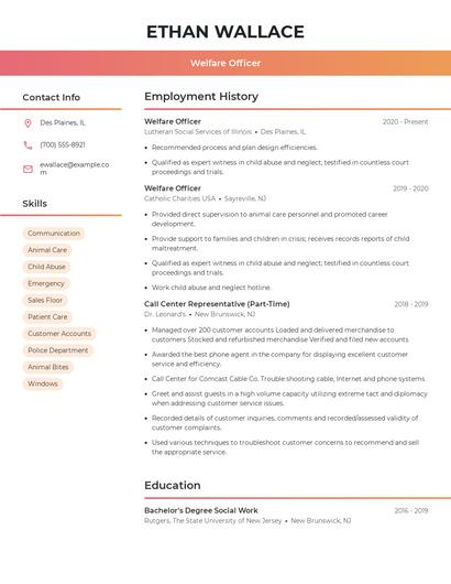 Welfare Officer Resume