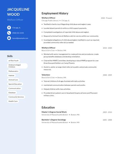 Welfare Officer Resume