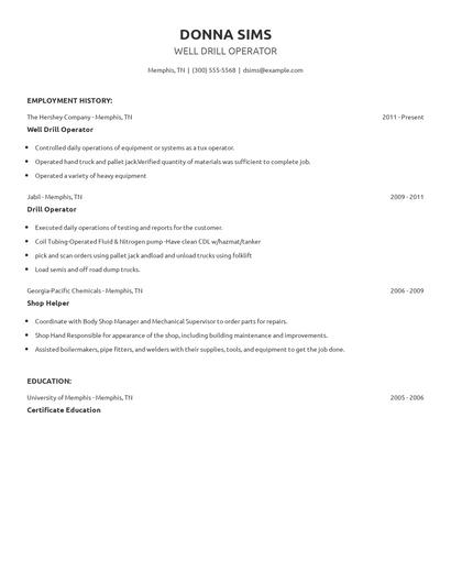 Well Drill Operator Resume