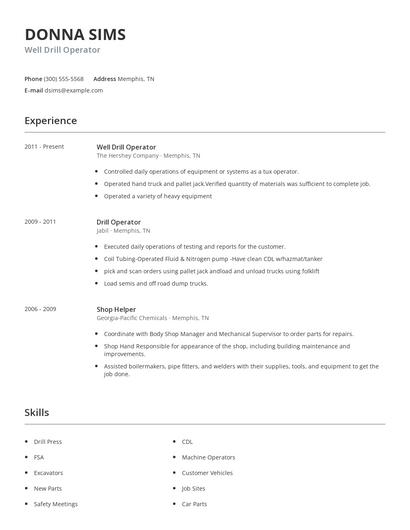 Well Drill Operator Resume
