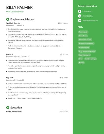 Well Drill Operator Resume