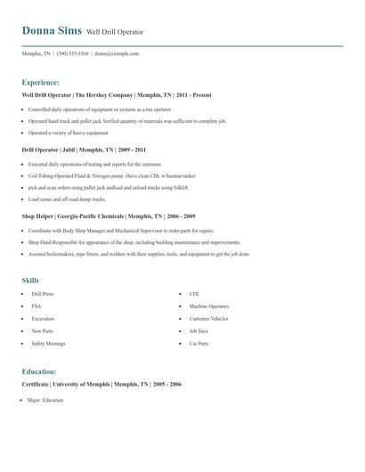 Well Drill Operator Resume