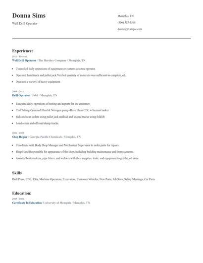 Well Drill Operator Resume