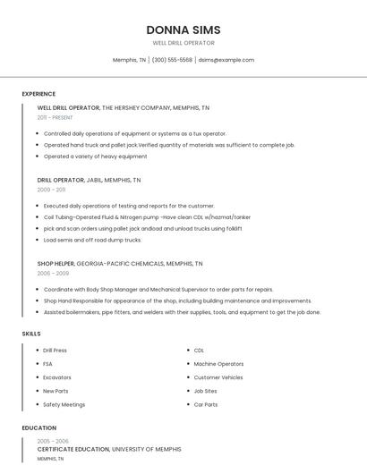 Well Drill Operator Resume