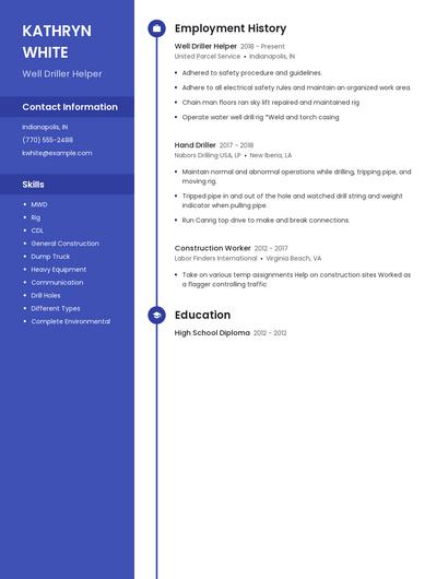 Well Driller Helper Resume