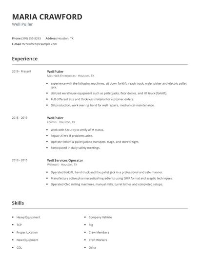 Well Puller Resume