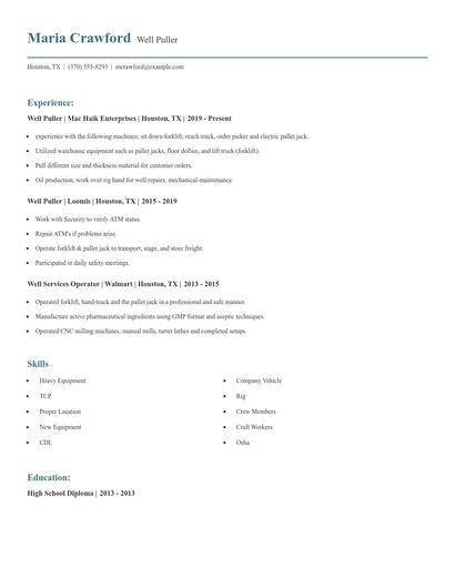 Well Puller Resume