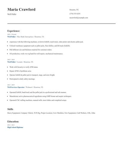 Well Puller Resume