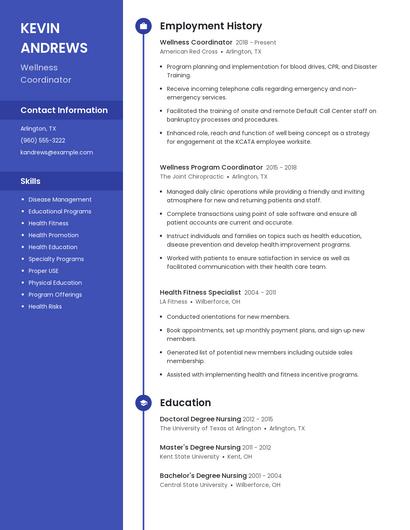 Wellness Coordinator Resume