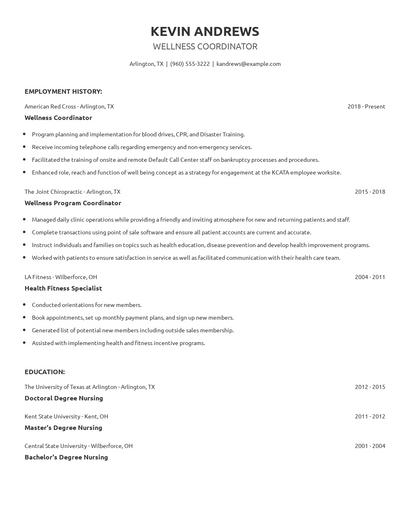 Wellness Coordinator Resume