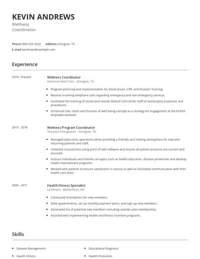 Wellness Coordinator Resume