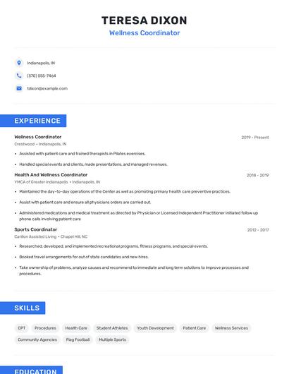 Wellness Coordinator Resume