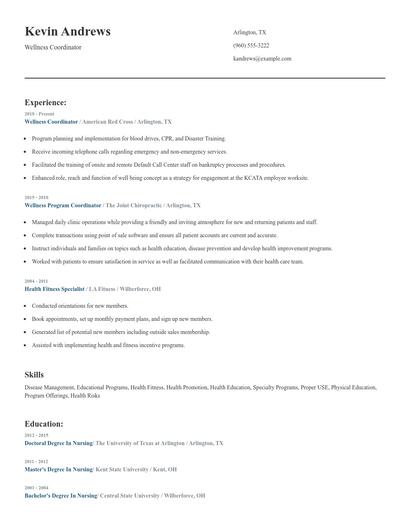 Wellness Coordinator Resume