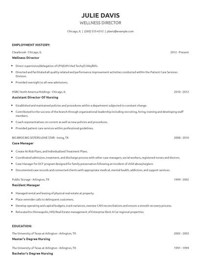 Wellness Director Resume