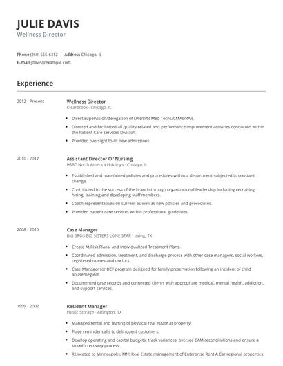 Wellness Director Resume