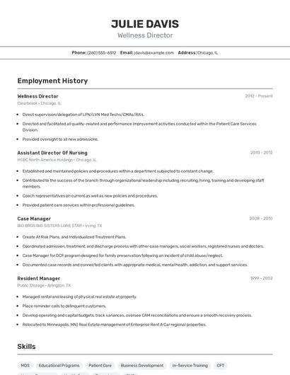 Wellness Director Resume