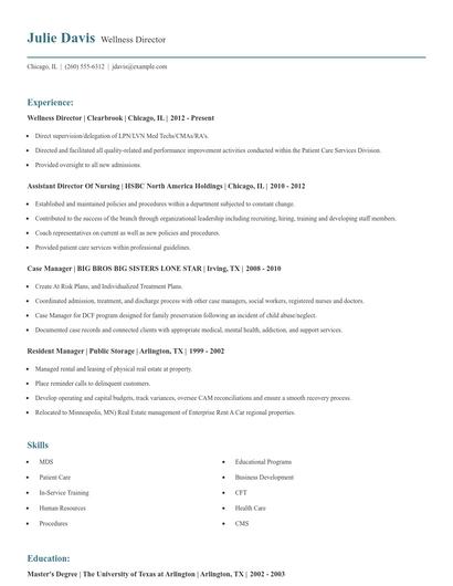 Wellness Director Resume