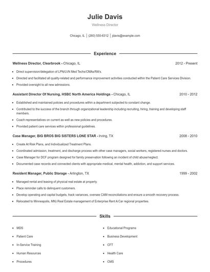 Wellness Director Resume