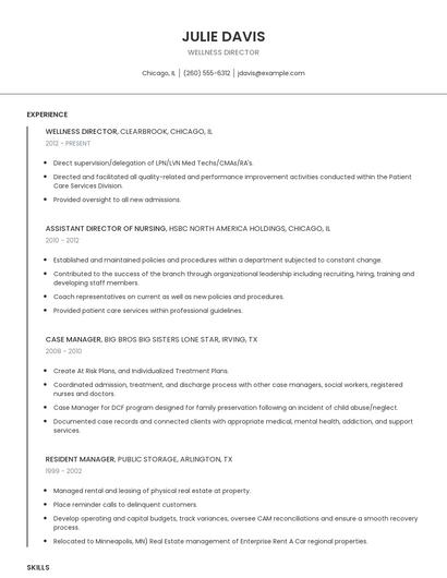 Wellness Director Resume