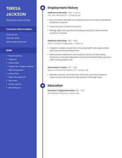 Wellness Internship Resume