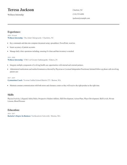 Wellness Internship Resume