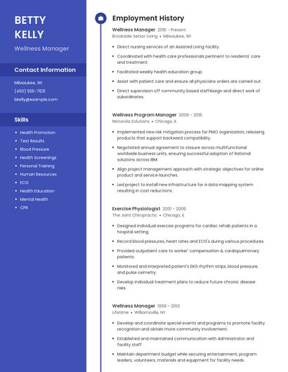 Wellness Manager Resume