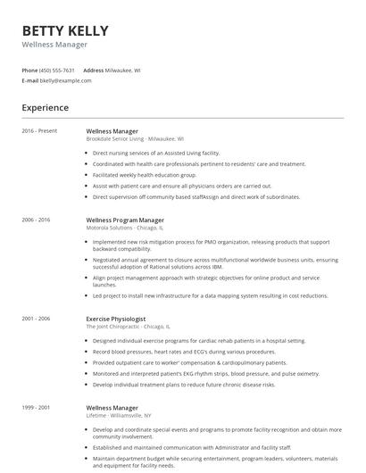 Wellness Manager Resume