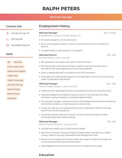 Wellness Manager Resume