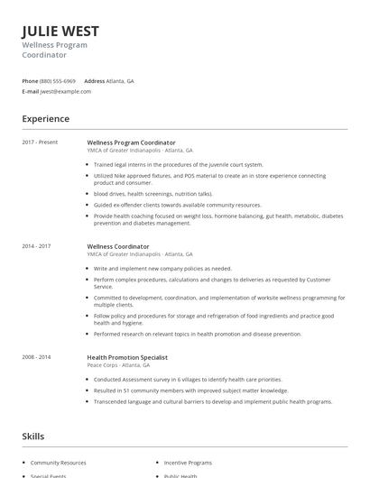Wellness Program Coordinator Resume