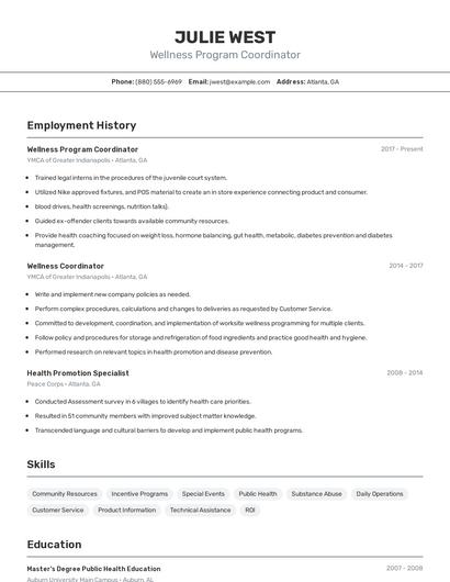 Wellness Program Coordinator Resume