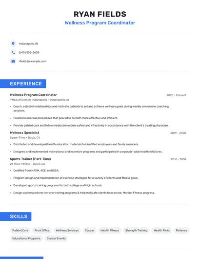 Wellness Program Coordinator Resume