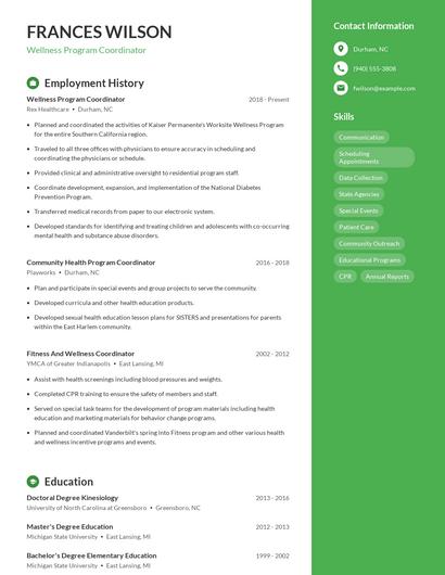 Wellness Program Coordinator Resume