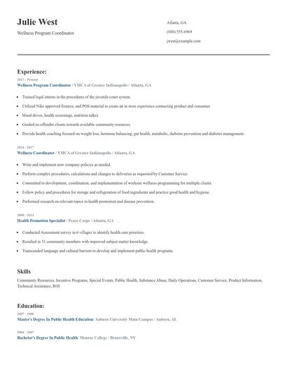 Wellness Program Coordinator Resume