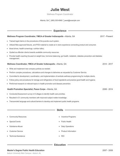 Wellness Program Coordinator Resume