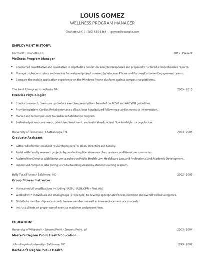 Wellness Program Manager Resume