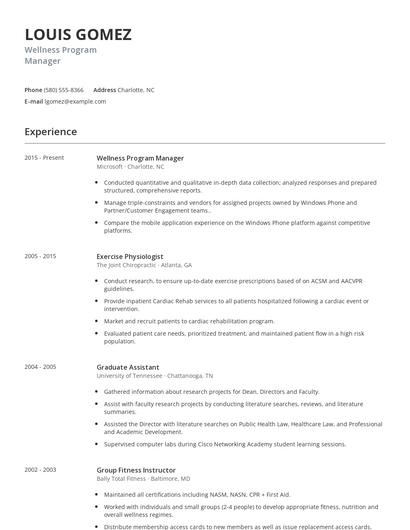 Wellness Program Manager Resume
