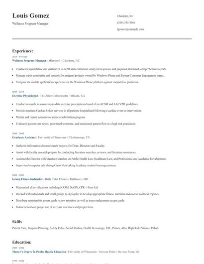 Wellness Program Manager Resume