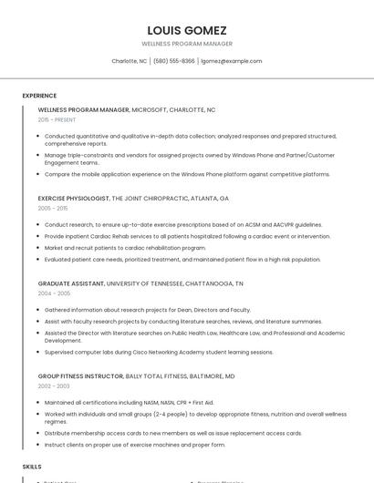 Wellness Program Manager Resume