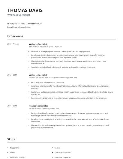 Wellness Specialist Resume