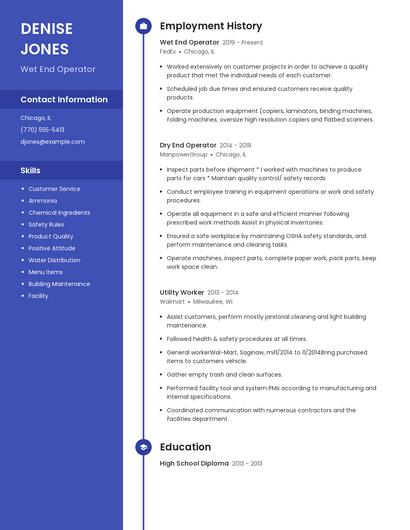 Wet End Operator Resume