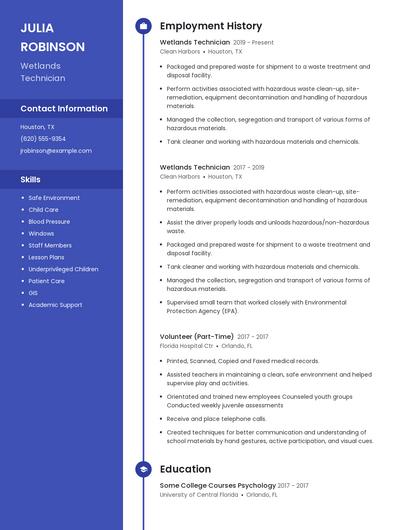 Wetlands Technician Resume