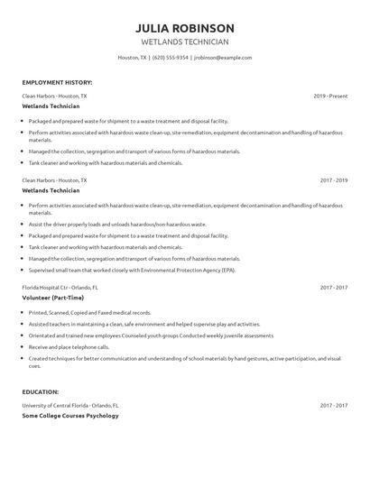 Wetlands Technician Resume