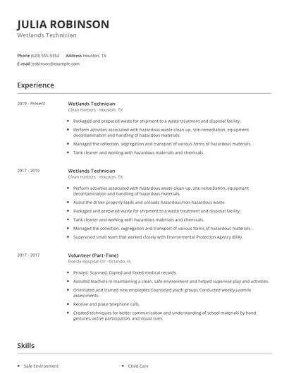 Wetlands Technician Resume