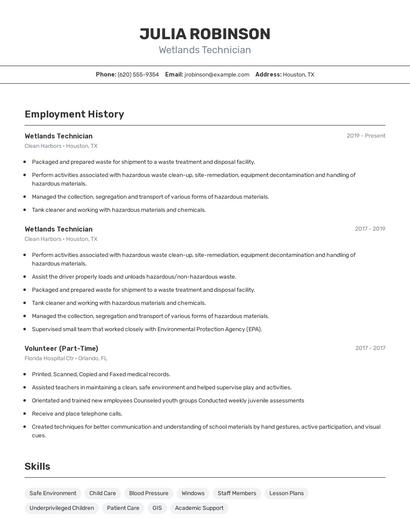 Wetlands Technician Resume