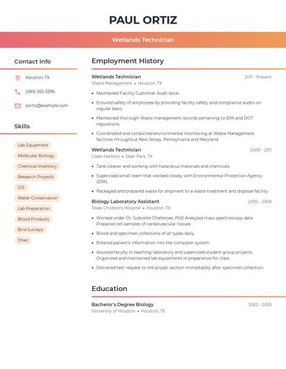 Wetlands Technician Resume