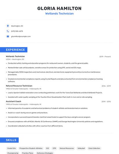 Wetlands Technician Resume