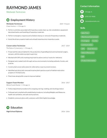 Wetlands Technician Resume