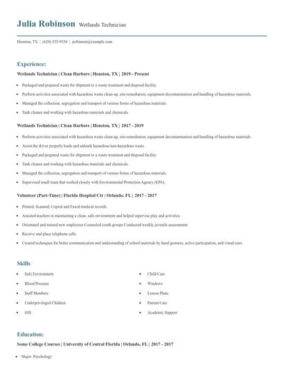 Wetlands Technician Resume