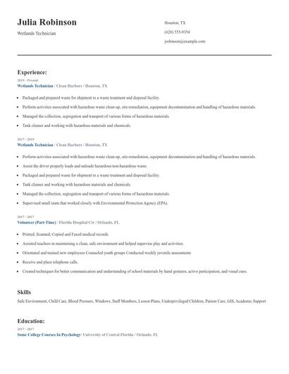 Wetlands Technician Resume