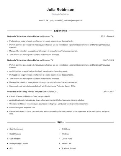 Wetlands Technician Resume